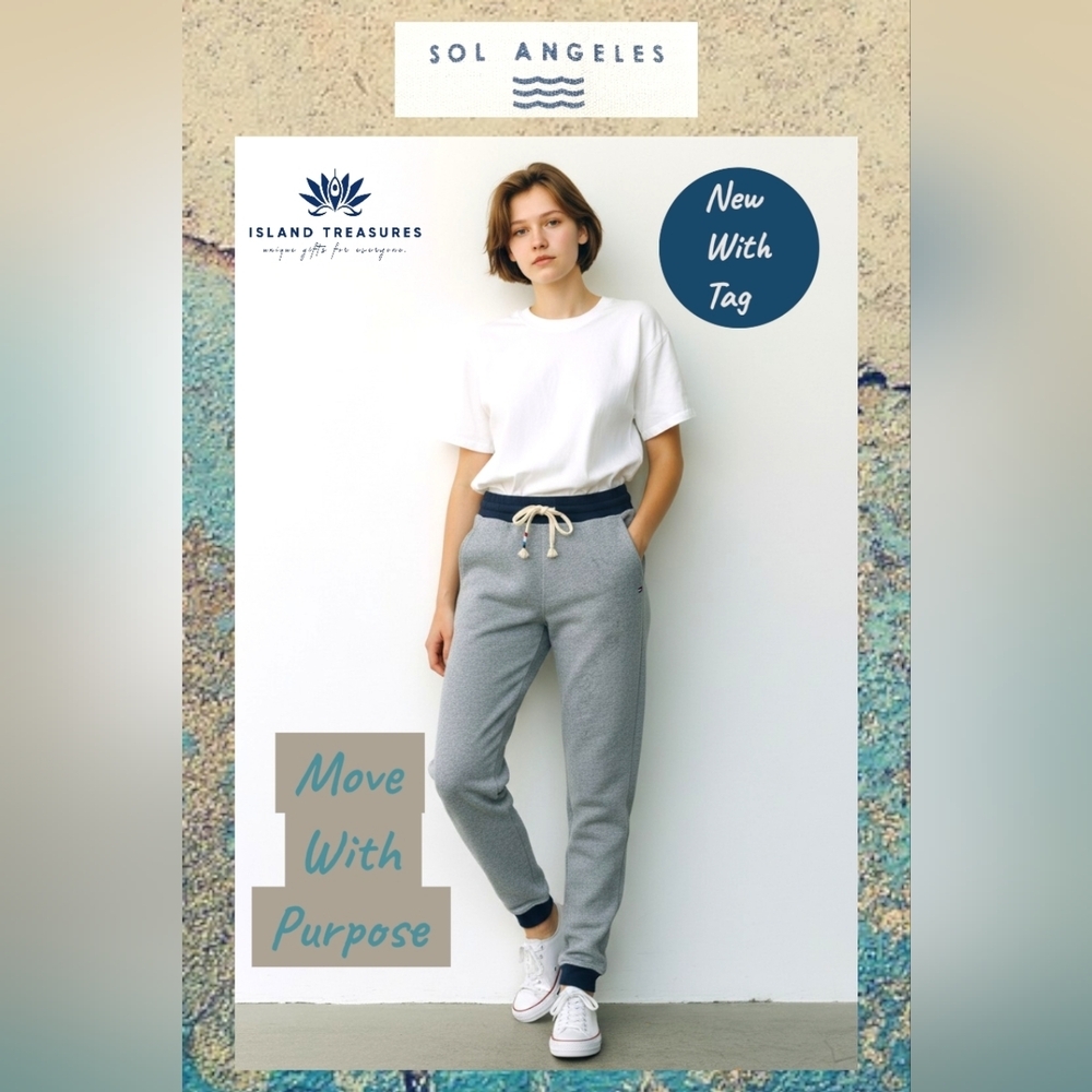 NWT Sol Angeles INDI Sz S Joggers Women's Navy Joggers Ribbed Waistband & Cuffs